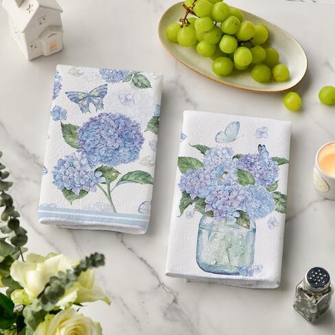 Artoid Mode Hydrangea Vase Butterfly Spring مناشف المطبخ مناشف الأطباق، 18 × 26 بوصة زهور الصيف زينة للعطلات مناشف اليد مجموعة من 2 in Saudi Arabia