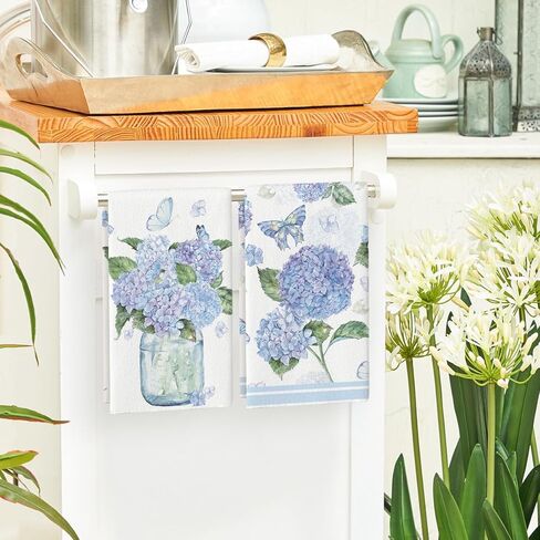 Artoid Mode Hydrangea Vase Butterfly Spring مناشف المطبخ مناشف الأطباق، 18 × 26 بوصة زهور الصيف زينة للعطلات مناشف اليد مجموعة من 2 in Saudi Arabia