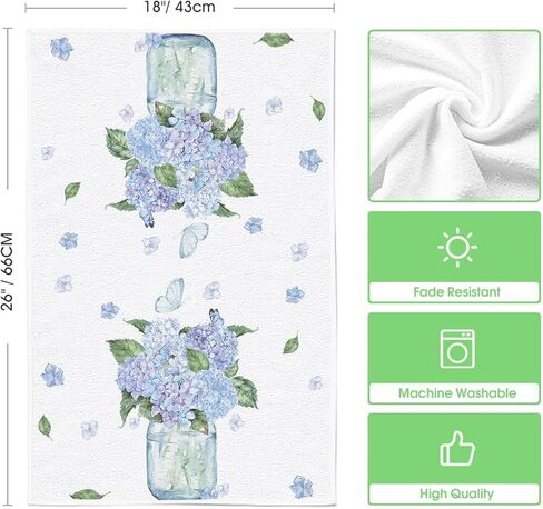 Artoid Mode Hydrangea Vase Butterfly Spring مناشف المطبخ مناشف الأطباق، 18 × 26 بوصة زهور الصيف زينة للعطلات مناشف اليد مجموعة من 2 in Saudi Arabia