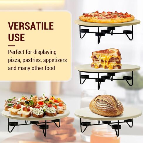MyGift Pizza Stone with with Warming Tealight Candle Holders, 11.5 Inch Round Bread Warmer Stone, Durable Display Serving Pan for Food, Kitchen, Buffet, Dining Table in Saudi Arabia