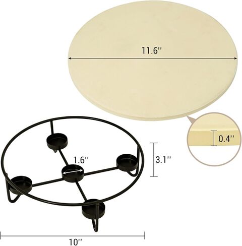 MyGift Pizza Stone with with Warming Tealight Candle Holders, 11.5 Inch Round Bread Warmer Stone, Durable Display Serving Pan for Food, Kitchen, Buffet, Dining Table in Saudi Arabia