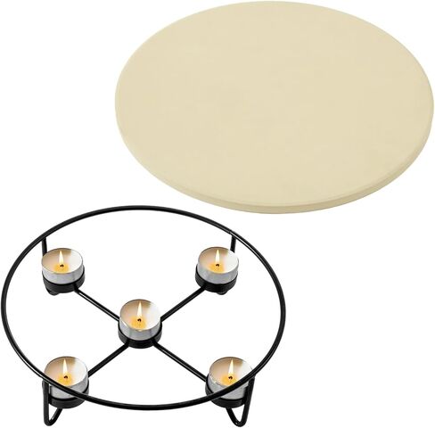 MyGift Pizza Stone with with Warming Tealight Candle Holders, 11.5 Inch Round Bread Warmer Stone, Durable Display Serving Pan for Food, Kitchen, Buffet, Dining Table in Saudi Arabia