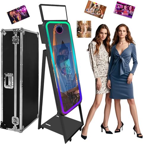كشك صور كاميرات محمولة 40 بوصة مع شاشة تعمل باللمس DSLR Photo Booth مع علبة الطيران ، RGB Light لحفلات أعمال تأجير الزفاف (أبيض ، 40 بوصة) in Kuwait