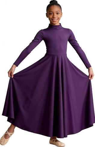 MOLLDAN Girls Praise Dance Dress High Neck Long Sleeve Liturgical Church Worship Fit Full Length,Breathable Lined in Saudi Arabia