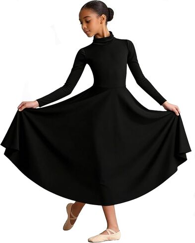 MOLLDAN Girls Praise Dance Dress High Neck Long Sleeve Liturgical Church Worship Fit Full Length,Breathable Lined in Saudi Arabia