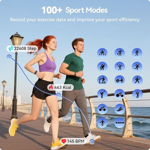 ساعة AMOLED لتتبع اللياقة البدنية مع معدل ضربات القلب 24/7/مراقب SpO2/النوم، ساعة ذكية مقاومة للماء IP68، عداد الخطوات والسعرات الحرارية، عداد الخطى، أجهزة تتبع النشاط الصحي للسباحة والساعات الذكية للنساء والرجال in Kuwait