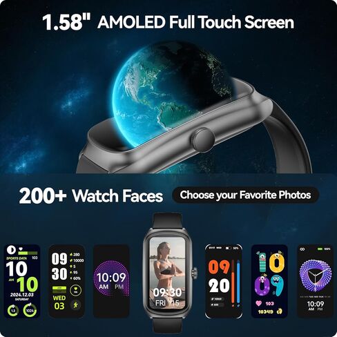 ساعة AMOLED لتتبع اللياقة البدنية مع معدل ضربات القلب 24/7/مراقب SpO2/النوم، ساعة ذكية مقاومة للماء IP68، عداد الخطوات والسعرات الحرارية، عداد الخطى، أجهزة تتبع النشاط الصحي للسباحة والساعات الذكية للنساء والرجال in Saudi Arabia