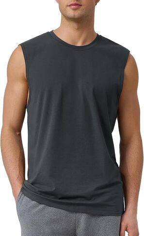 Men's Tank Top - Quick-Dry Breathable Sleeveless Shirt for Gym Running Workout, Loose Fit Round Neck Active Undershirt in Saudi Arabia