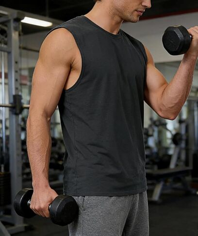 Men's Tank Top - Quick-Dry Breathable Sleeveless Shirt for Gym Running Workout, Loose Fit Round Neck Active Undershirt in Saudi Arabia