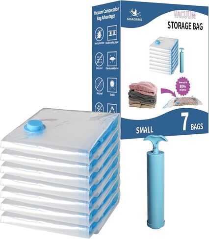 20 Pack Space Saver Vacuum Storage Bags for Clothing Travel, Vacuum Seal Compression Bags for Clothes, Packing, Luggage, Blankets, Comforters and Pillows, Hand Pump Included in Saudi Arabia