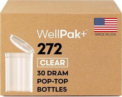 30 Dram Pop Top Bottles with Caps Clear 272 qty.- Durable Smell-Proof Medicine Containers for Storage, Small Empty Pill Vials, Versatile Plastic Jars for Medication & More in Saudi Arabia