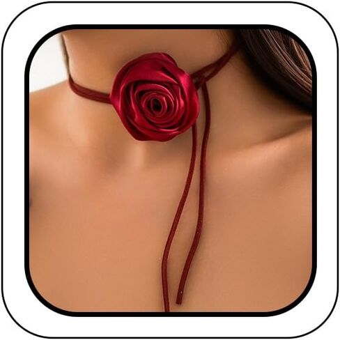 Vintage Large Red Flower Necklace for Women, Exquisite Big Velvet Fabric Floral Collar Choker Necklaces Y2K Charm Valentine Party Prom Jewelry Gifts in Saudi Arabia