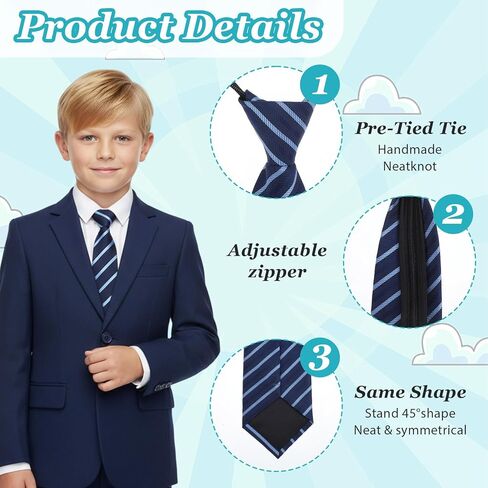 Navy Blue Stripe Zipper School Ties, Formal School Ties for Schools Uniforms, Graduation, Cosplay, Casual in Saudi Arabia