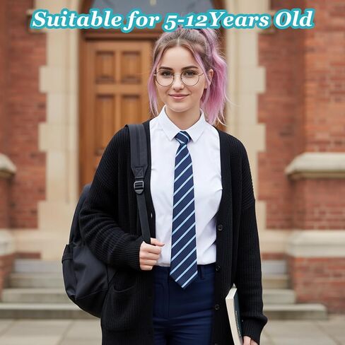 Navy Blue Stripe Zipper School Ties, Formal School Ties for Schools Uniforms, Graduation, Cosplay, Casual in Saudi Arabia