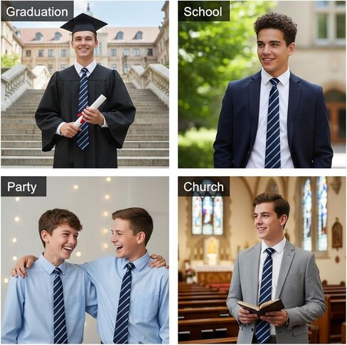 Navy Blue Stripe Zipper School Ties, Formal School Ties for Schools Uniforms, Graduation, Cosplay, Casual in Saudi Arabia