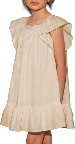 blibean Tween Girls Summer Dresses Kids Ruffled Sleeve Flower Sun Dress Size 6-15 Years in Saudi Arabia