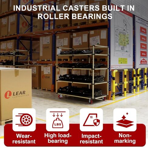 عجلات شديدة التحمل مقاس 5 × 2 بوصة، عجلات صناعية، من مادة البولي يوريثين على عجلة أساسية من البولي أوليفين، سعة/مجموعة تحميل 3200 رطل، محمل أسطواني، لا تترك علامات وكاشطة (2 دوارة و2 صلبة) in Kuwait