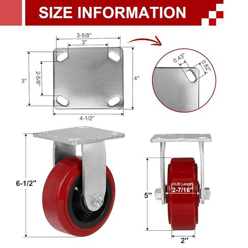 عجلات شديدة التحمل مقاس 5 × 2 بوصة، عجلات صناعية، من مادة البولي يوريثين على عجلة أساسية من البولي أوليفين، سعة/مجموعة تحميل 3200 رطل، محمل أسطواني، لا تترك علامات وكاشطة (2 دوارة و2 صلبة) in Kuwait