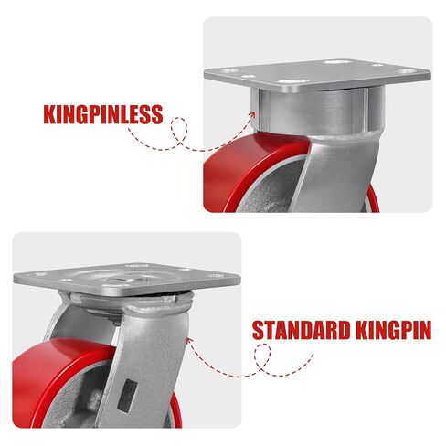 عجلات Kingpinless مقاس 5 × 2 بوصة، مجموعة عجلات صناعية شديدة التحمل مكونة من 4 عجلات، عجلات من مادة البولي يوريثين، السعة الإجمالية 6400 رطل - 4 فرامل in Kuwait