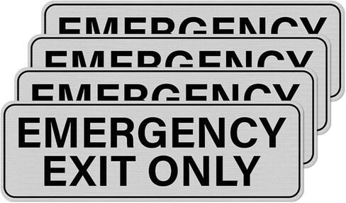 4 Pack Emergency Exit Only Sign Aluminum Self Adhesive 9" x 3" Rust Free Metal Safety Stickers for Business Office Door Wall Glass in Saudi Arabia