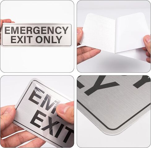 4 Pack Emergency Exit Only Sign Aluminum Self Adhesive 9" x 3" Rust Free Metal Safety Stickers for Business Office Door Wall Glass in Saudi Arabia