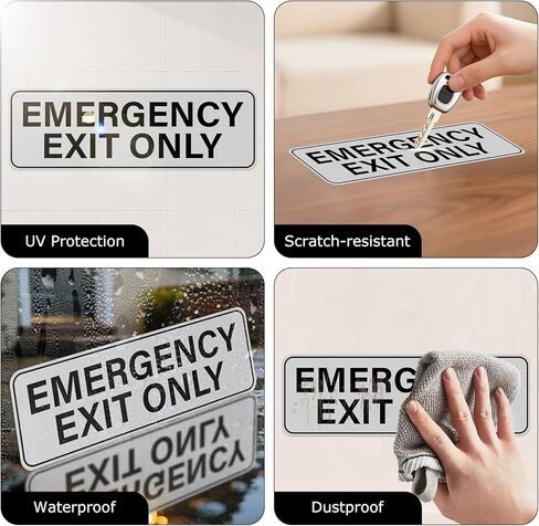 4 Pack Emergency Exit Only Sign Aluminum Self Adhesive 9" x 3" Rust Free Metal Safety Stickers for Business Office Door Wall Glass in Saudi Arabia