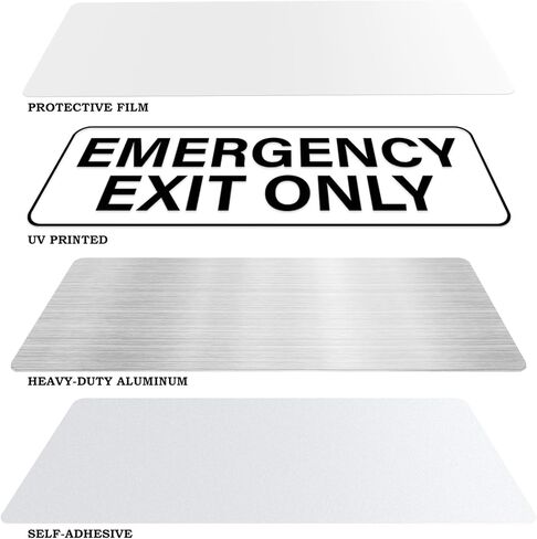 4 Pack Emergency Exit Only Sign Aluminum Self Adhesive 9" x 3" Rust Free Metal Safety Stickers for Business Office Door Wall Glass in Saudi Arabia
