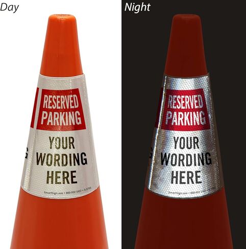 غلاف رسالة مخروطي مخصص لوقوف السيارات من SmartSign، طوق مخروطي من الفينيل عاكس منشوري للسلامة، طباعة ثلاثية الجوانب، أحمر، أسود وأبيض in Kuwait