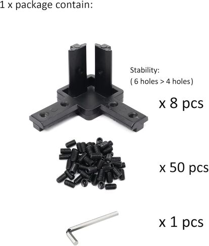 8Pcs 10, 25 Series Aluminum Extrusion Profile Tri Bracket 3-Way End Cap Corner Right Angle 1" x 1" 1 Inch Connector with Screws for 1010 2525 Extruded Aluminium Esquina Profil in Saudi Arabia