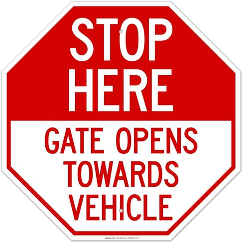 بوابة Stop Here تفتح نحو لافتة السيارة، 12x12 بوصة، سمك 55 مل HDPE (البولي إيثيلين عالي الكثافة)، صنع في الولايات المتحدة الأمريكية in Saudi Arabia