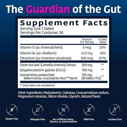 Akkermansia Company Healthy Weight - Akkermansia Probiotic, Akkermansia Muciniphila, GLP-1, Metabolic Vitamins, GLP-1 Supplement for Gut Health, Chromium, Green Tea Leaf - 30 Tablets (Pack of 1) in Saudi Arabia