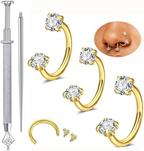 QWALIT 18g Horseshoe Nose Ring Double Stud Gem Horse Shoe Nose Ring Hoop for Women Surgical Steel U Shape Half Earring Gold Tragus Earring Hoops Lip Helix Piercing Jewelry Septum Rings 18 gauge 8mm in Kuwait