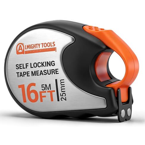 Tape Measure 16ft/5m Self-Locking, Retractable Tape Measure with Fractions, Imperial/Metric Scale, Magnetic Hooks, Rubber + Stainless Steel Case for Home, Construction & DIY in Saudi Arabia