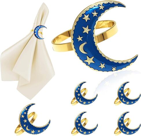 Napkin Rings Set of 6 Blue Moon Napkin Rings,Gold Star Napkin Holders for Thanksgiving,Fall Farmhouse Napkin Ring for Hallowmas Table Decor,Christmas Napkin Ring Holders for Dinner Setting in Saudi Arabia