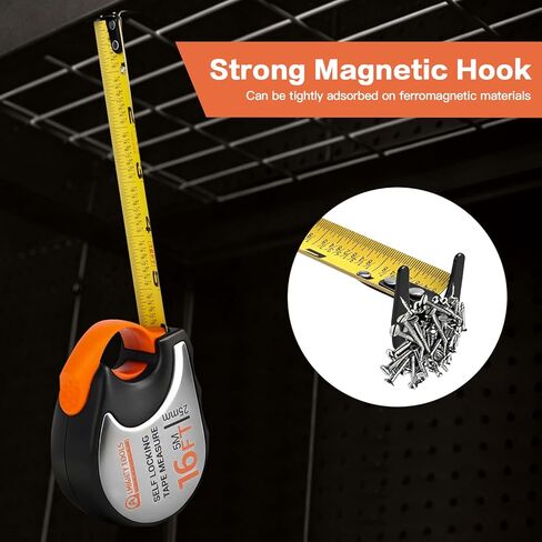 Tape Measure 16ft/5m Self-Locking, Retractable Tape Measure with Fractions, Imperial/Metric Scale, Magnetic Hooks, Rubber + Stainless Steel Case for Home, Construction & DIY in Saudi Arabia