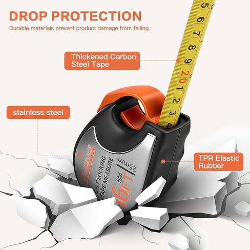 Tape Measure 16ft/5m Self-Locking, Retractable Tape Measure with Fractions, Imperial/Metric Scale, Magnetic Hooks, Rubber + Stainless Steel Case for Home, Construction & DIY in Saudi Arabia