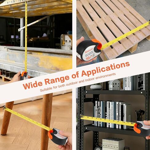 Tape Measure 16ft/5m Self-Locking, Retractable Tape Measure with Fractions, Imperial/Metric Scale, Magnetic Hooks, Rubber + Stainless Steel Case for Home, Construction & DIY in Saudi Arabia