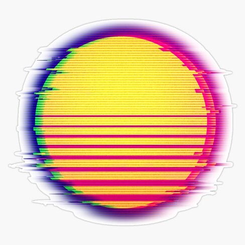 الرجعية الشمس Vaporwave Synthwave خلل الجمالية ملصق الفينيل ملصق مضاد للمياه ملصق سيارة محمول جدار نافذة ملصقات للسيارة متعددة الأشكال 5" in Saudi Arabia