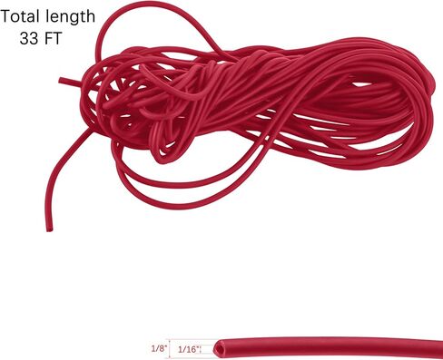 Natural Latex Rubber Tubing Tube ID 1/16 inch, 1/8 inch OD, 33 ft Length for Slingshot Catapult Sporting Elastic Band Hose (Red) in Saudi Arabia