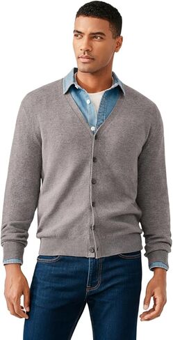 KVSS Men's Machine Washable 100% Pure Cashmere V-Neck Cardigan, Button Down Sweater for Mens | Luxury from Inner Mongolia in Saudi Arabia