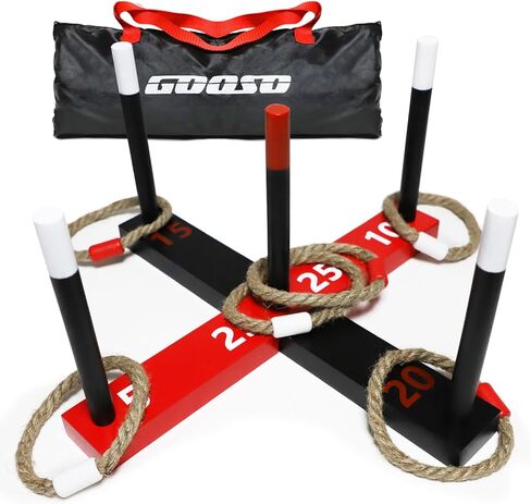 GOOSO Ring Toss Game for Kids - Indoor & Outdoor Game for Family and Adults with 5 Poles, 2 Bases and 6 Rings in 2 Colors, Backyard Party Activities for Adults Lawn Games for Kids in Saudi Arabia