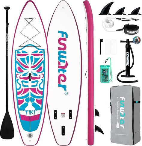 FunWater قابل للنفخ 10'6×33×6" خفيف للغاية (17.6 رطل) SUP لجميع مستويات المهارة، كل شيء متضمن مع لوح التجديف الوقوف، والمجاديف العائمة Adj، والمضخة، وحقيبة ظهر السفر ISUP، والمقود، وحقيبة مقاومة للماء in Kuwait