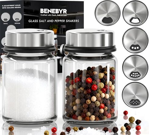Shatterproof Glass Salt and Pepper Shakers Set Leak & Moisture Proof - 4 Adjustable Holes Precision Control - 5oz Borosilicate Glass Sugar & Spice Jars with Stainless Lid, Wide-Mouth, Dishwasher Safe in Saudi Arabia