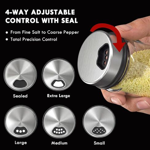 Shatterproof Glass Salt and Pepper Shakers Set Leak & Moisture Proof - 4 Adjustable Holes Precision Control - 5oz Borosilicate Glass Sugar & Spice Jars with Stainless Lid, Wide-Mouth, Dishwasher Safe in Saudi Arabia