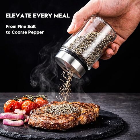 Shatterproof Glass Salt and Pepper Shakers Set Leak & Moisture Proof - 4 Adjustable Holes Precision Control - 5oz Borosilicate Glass Sugar & Spice Jars with Stainless Lid, Wide-Mouth, Dishwasher Safe in Saudi Arabia