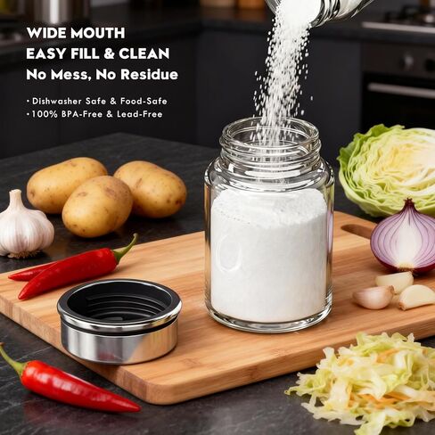 Shatterproof Glass Salt and Pepper Shakers Set Leak & Moisture Proof - 4 Adjustable Holes Precision Control - 5oz Borosilicate Glass Sugar & Spice Jars with Stainless Lid, Wide-Mouth, Dishwasher Safe in Saudi Arabia