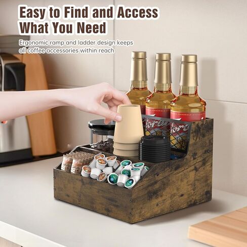 منظم محطة القهوة للمنضدة، منظم بار القهوة الخشبي، تخزين بهارات الشاي للقرون والشراب والأكواب والنمام والشاي وسطح مكتب المطبخ، بني in Kuwait