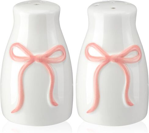2 Pcs Bow Pink Salt and Pepper Shakers Ceramic Salt and Pepper Shakers Set for Coquette Kitchen Home Decors and Accessories Housewarming Gift in Saudi Arabia