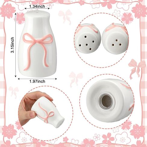 2 Pcs Bow Pink Salt and Pepper Shakers Ceramic Salt and Pepper Shakers Set for Coquette Kitchen Home Decors and Accessories Housewarming Gift in Saudi Arabia
