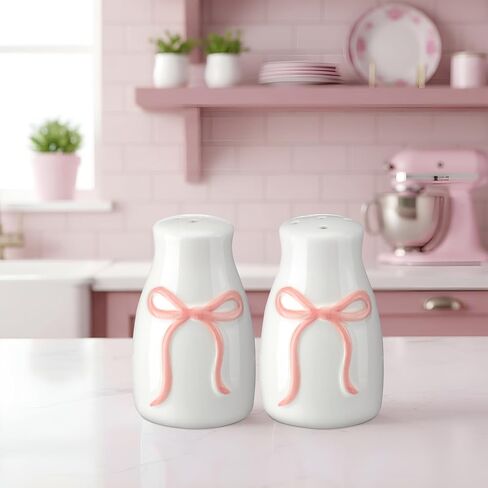2 Pcs Bow Pink Salt and Pepper Shakers Ceramic Salt and Pepper Shakers Set for Coquette Kitchen Home Decors and Accessories Housewarming Gift in Saudi Arabia